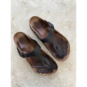 Birkenstock Womens Gizeh Black Leather Sandals Size 38